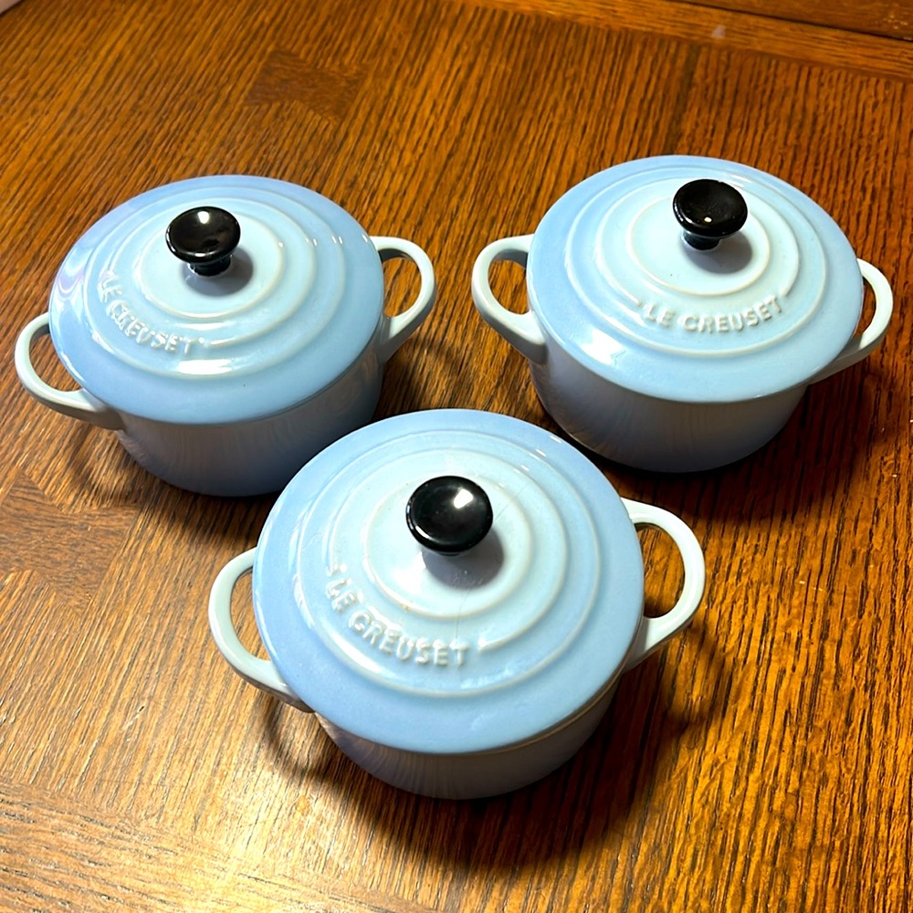 Le Creuset- mini cocotte - 8 oz - set of three- coastal blue